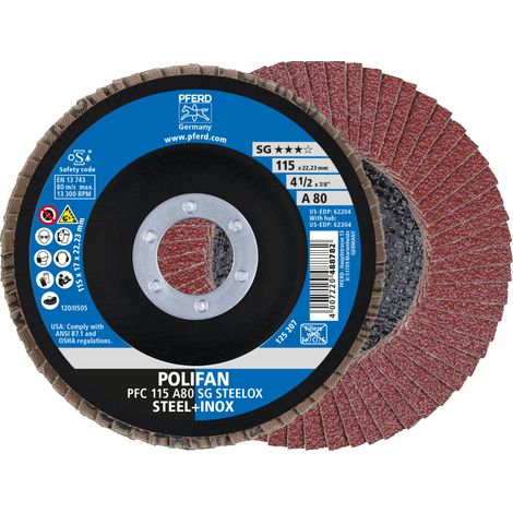 PFERD TOOLS POLIFAN Fächerscheibe PFC 115x22,23 mm konisch A80 Uni.-Linie PSF STEELOX Stahl/Edelstahl 10 Stk (1/5)