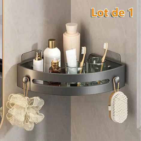 Etagère de Douche d'Angle Sans Forage - Lot de 1 - Panier Rangement Adhésif Plastique - Organiseur Murale pour Salle de Bain, Shampoing, Gel Douche (1/5)