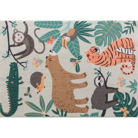 GagaTapis en polaire motif jungle facile d'entretien Creme et multicolore (1/5)