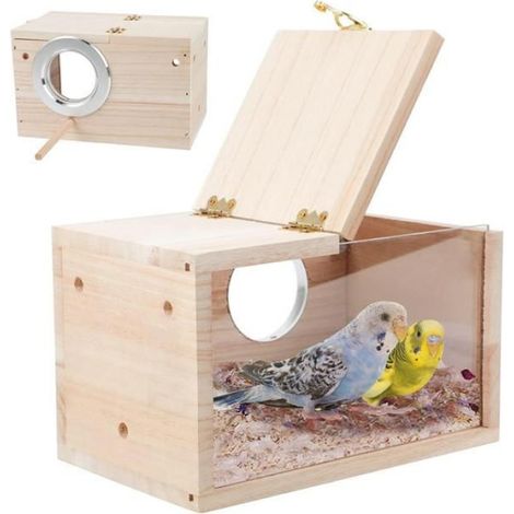 1 Nichoir à oiseaux, Bois, Côté transparent, Pour cage, Perruches Calopsittes Inséparables (1/4)