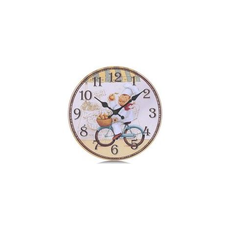 Horloge Murale Cuisine Bois Jaune Silencieuse 30cm Pendule Murale Quartz Rustique avec Le Modèle de Chef pour Salle a Manger (1/5)