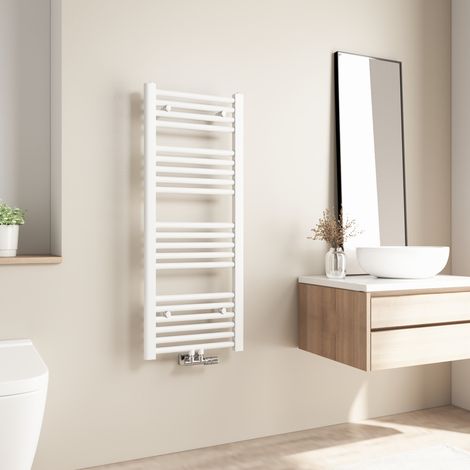 Radiateur de salle de bains Heilmetz 100x40cm Blanc Sèche-serviette eau chaude Raccord Central 356W (1/5)