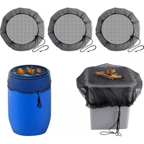 Red para depósito de agua de lluvia de 3 piezas: Red protectora con cordón ajustable, tapa regulable, cubierta para depósito de agua, red protectora contra hojas y larvas de mosquitos - 80 cm de diáme (1/5)