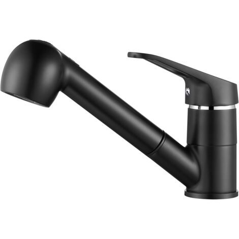 Robinet de Cuisine avec Douchette Extractible 2 Jets Mitigeur Évier à 360° en Laiton Robinetterie avec Monotrou L'eau Froide et Chaude, Noir (1/5)