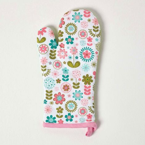 HOMESCAPES Retro Flower Cotton Oven Glove (1/5)