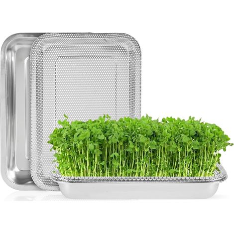 Sprouts Germination Tray, 2 Pack Stainless Steel Sprout Tray with Watercress Sieve, Watercress and Microgreens Germination Tray for Growing Mung Beans, Alfalfa, Wheat Grass (1/5)
