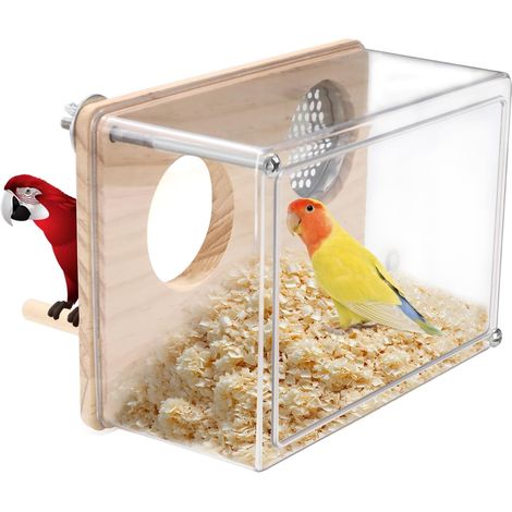 Nichoir pour perruches en acrylique transparent Taille M, Maisons d'oiseaux polyvalentes pour Canary, Lovebird et Parroquet, Boîtes d'oiseaux pour nidification avec perche en bois (1/5)