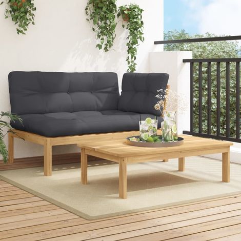 2-tlg. Garten-Sofagarnitur aus Paletten mit Kissen Akazienholz (1/5)