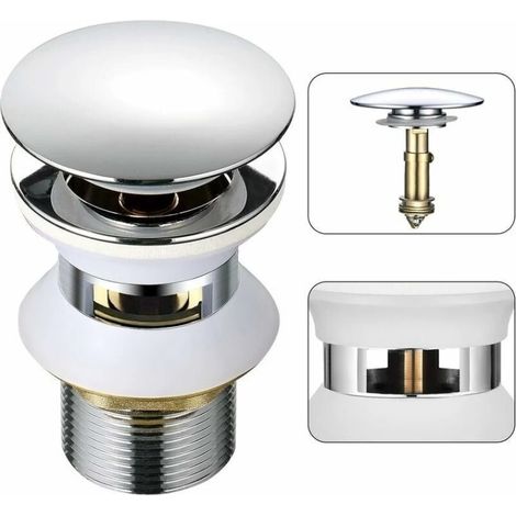 Piletta universale per lavabo con troppopieno automatico a scomparsa, apertura a pressione, clic clac, raccordo da 1-1/4", ottone cromato