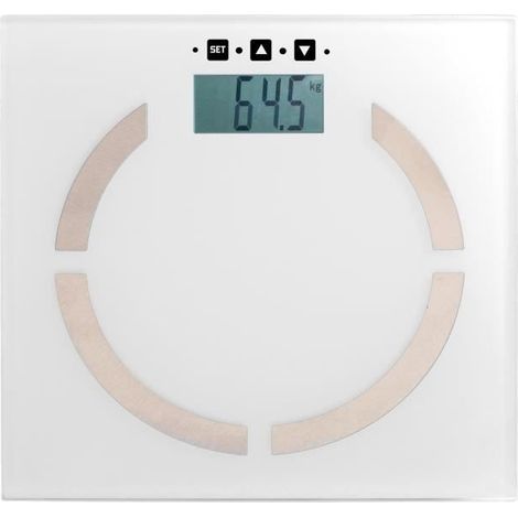 1 pèse-personne impédancemètre, plateau verre trempé, mesure composition corporelle, mémoire 10 utilisateurs, pour suivi santé quotidien