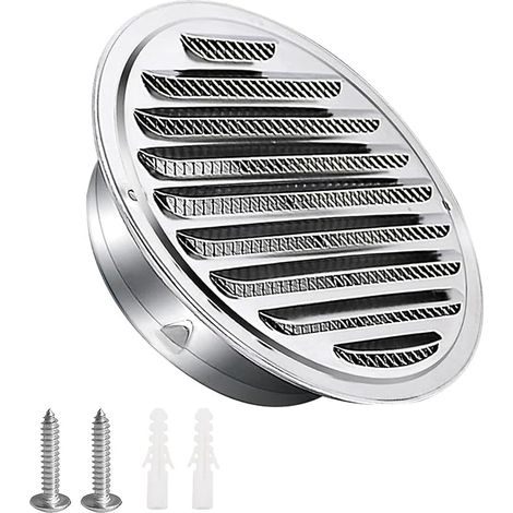 Rejilla de ventilación de acero inoxidable de 100 mm con tornillos y tacos para pared. (1/5)