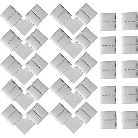 10 PCS en Forme de L Raccord d'angle de Raccord Rapide LED 4 Pin, 10 PCS 4 Pin LED Bande de Connecteur, pour les Strip LED SMD 5050 RGB de 10mm de large (Blanc) (1/5)