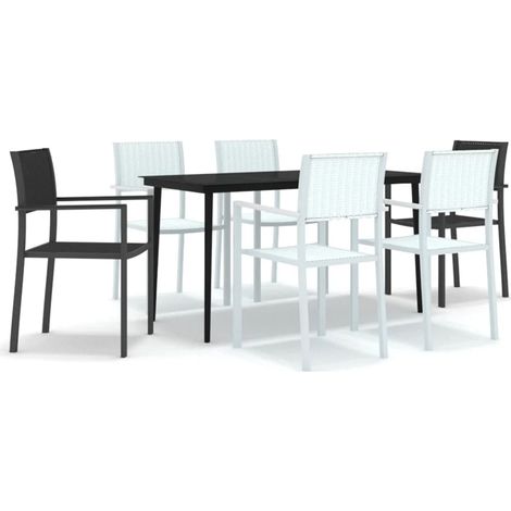 Maison Exclusive - 7-tlg. Garten-Essgruppe Schwarz und Weiß