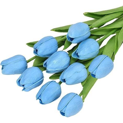Set mit 10 künstlichen Tulpen, 34 cm, für den Innen- und Außenbereich, Hochzeitsdekoration, Küche, Büro, Café, Zuhause (Blau) (1/3)