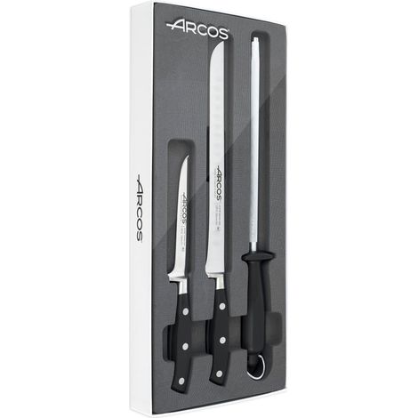 Arcos Set di Coltelli da Cucina Professionale in Acciaio Inossidabile Nitrum – 3 Pezzi, Lama in mm, Ideale per Tagliare una Varietà di Alimenti – Manico Ergonomico in Poliossimetilene POM, Nero (1/5)