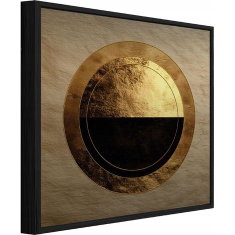 Metall Wandbild mit schwarzem Rahmen, abstrakter goldener Kreis für Wohnzimmer und Schlafzimmer, moderne Wanddeko, 30 x 30 cm
