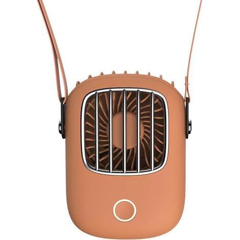 Ventilador portátil USB recargable naranja para el cuello – mini, silencioso y ligero, ideal para deporte y viajes (1/5)