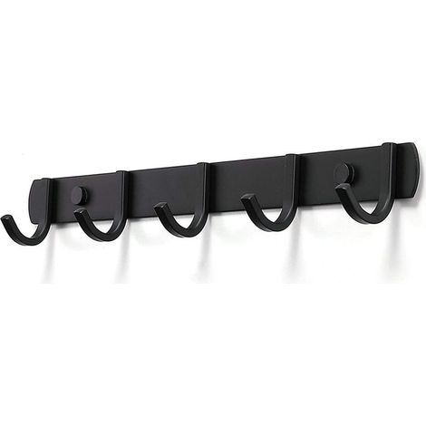 Porte-manteau mural noir mat avec crochets, support pour vestes, crochet mural, 5 crochets. (1/5)