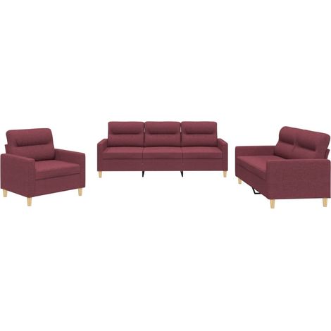 Maison Exclusive - Set di Divani 3 pz con Cuscini Rosso Vino in Tessuto