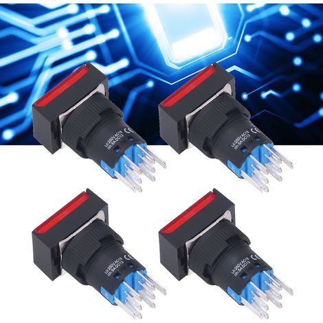 BERM/BEM-LA16-22DS-J Miniatur-Drucktaster mit Kontrollleuchte und automatischer Verriegelung, rechteckig, 16 mm, 25er-Packung, 12 V, rot (1/5)