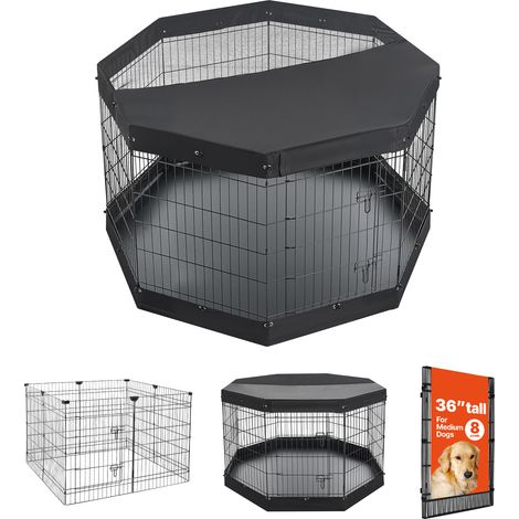Mophorn Corral de Metal Plegable para Perros con Cubierta Superior y Base,Parque de Juego para Mascotas Medianas, 8 Paneles, Forma Ajustable en Cuadrado,Rectángulo u Octágono, Interiores y Exteriores (1/5)