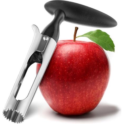 Descorazonador de manzanas premium, Mango ergonómico, Fabricado en acero inoxidable, peras, pimientos y otras frutas y verduras, Negro (1/5)