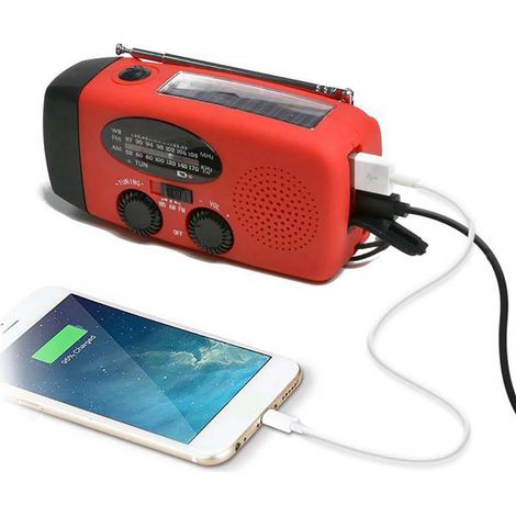 1 PC Radio Dynamo Solaire à Manivelle avec Lampe Torche LED Batterie Ni-MH 2000mAh (1/5)
