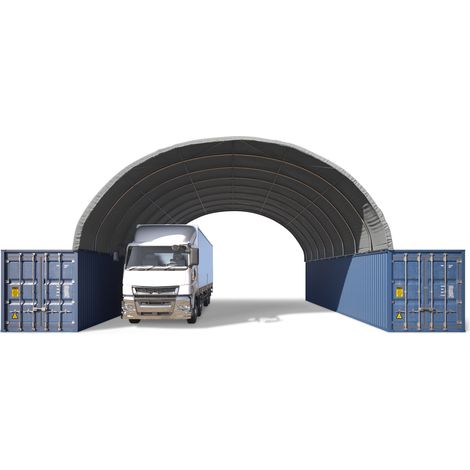 TOOLPORT Abri sur containers 10x12m - Bâche PVC 2300N gris - Halle de stockage de marchandises en vrac, abri en tente (1/5)