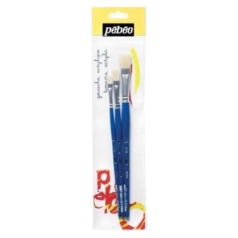 Pinceaux Plat - Pébéo - Eveil Artistique - Lot de 3 - Soies Beau Blanc - Mixte