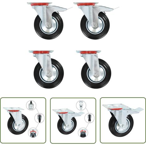 The Living Store Roulettes pivotantes 4 pcs 160 mm - Roulettes Pivotantes - Roulettes De Chariot - Roues Mobiles - Accessoires Meuble - Fixation Meuble (1/5)