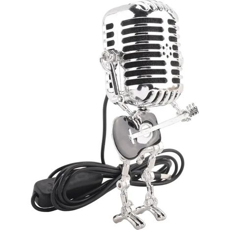 Lampe de Bureau Robot Microphone Vintage de Style RéTro, Lampe de Table à Variateur Tactile Robot Microphone Vintage Noir (1/4)