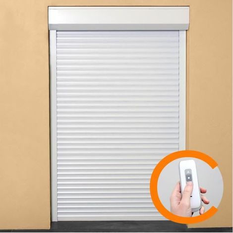 Volet roulant électrique 220 cm x 120 cm en PVC – Manoeuvre radio-télécommandée – Coloris blanc – Coffre et glissières en aluminium