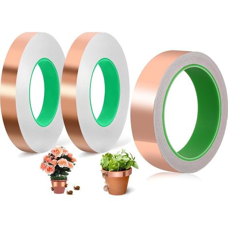 Pièces euille de Cuivre Bande, Ruban Adhésif en Feuille de Cuivre Escargot Conducteur à Double Face pour la Mise à la Terre, la Soudure et la Protection Contre les Limaces (2pcs 10mmx20m+20mmx20m) (1/5)
