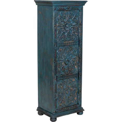 Armario de madera artesanal azul 53x40x149h cm (1/5)