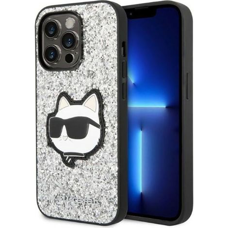Cover per iPhone 14 Pro Max con patch glitterata Karl Lagerfeld NFT Choupette (argento) (1/5)