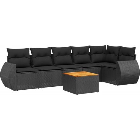 vidaXL Set Divani da Giardino con Cuscini 7pz Nero Polyrattan (1/5)