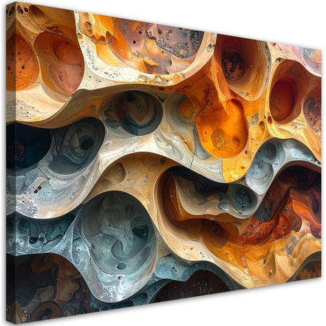 Cuadro sobre Lienzo, Estructuras rocosas orgánicas abstractas en tonos naranja y gris, 45x30 (1/5)
