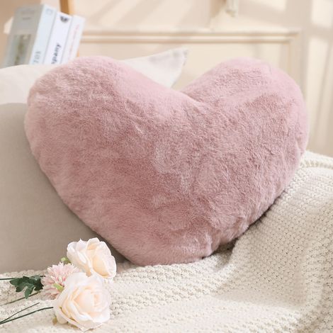Coussin Coeur Rouge 30x25cm En Fausse Fourrure Douce Pour Canape - Oreiller Decoratif Moelleux Pour Salon (1/5)