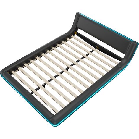 Plattformbett 140 x 200 cm aus PU und MDF, schwarz, mit mehrfarbiger LED-Beleuchtung MODENUIT (1/5)