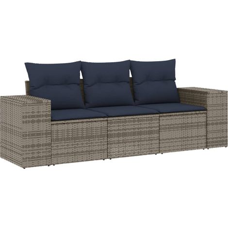 3-teiliges Gartensofa-Set mit Kissen, grau, Polyrattan vidaXL (1/5)