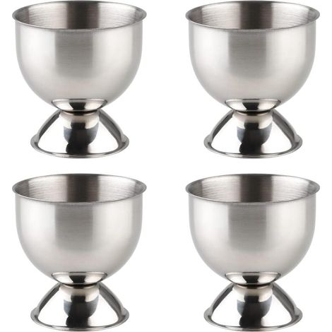 Set mit 4 Eierbechern, geeignet für Eier, Eierablage aus Edelstahl, Küchenutensil, 4,8 x 4,7 cm, silber. (1/5)