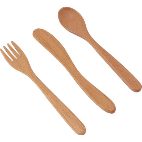Japanisches Küchenbesteck-Set aus dickem, robustem Buchenholz, bestehend aus Löffel, Gabel und Messer, für die heimische Küche (1/5)