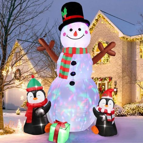 Décorations de Noël gonflables de 1,8 m, mignonnes bonhomme de neige, pingouins gonflables avec lumières LED rotatives pour intérieur ou extérieur, cour, jardin, décoration de Noël (1/5)