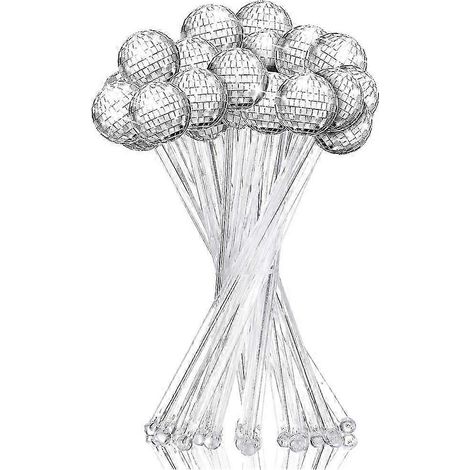 Lot de 24 bâtonnets à cocktail ronds en plastique, effet boule disco, pour bar à domicile et café. (1/5)