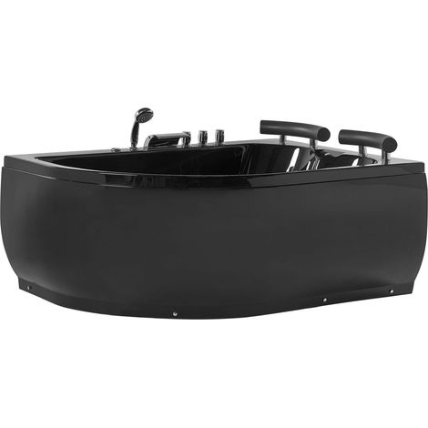 Beliani – Baignoire balnéo d'angle gauche en acrylique noir – Fonction massante avec robinet cascade – Pour 2 personnes – Capacité 300L