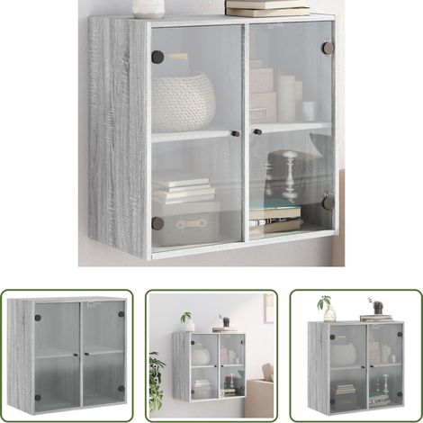 vidaXL Armoire vitrée - Armoire murale avec portes en verre sonoma gris 68x37x68,5 cm (1/5)