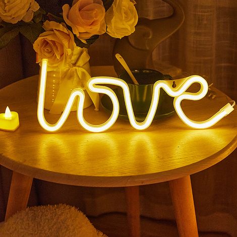 Panneau LED Néon Love en PS et Acrylique, Lampe Signe Love avec Trous de Suspension, Idéal pour Déclaration et Demande en Mariage, Couleur Chaude, Fonctionne sur Piles (1/2)