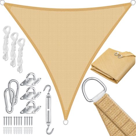 KESSER® Sonnensegel Sonnenschutz Windschutz HDPE Gewebe wasserabweisend & windabweisend 5-Fach quer vernäht robust & stabil Schattenspender Dreieck / Sand / 3x3x3m