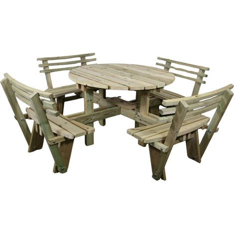 Westwood Round 8 Seat Picnic Table With Backrests - L205 X W205 X H80 cm - Partially Assembled
