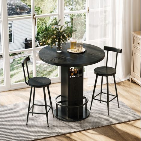 Set bar 3 pezzi 80x80x91,5 cm in legno e metallo nero con contenitore FloraGrace (1/5)